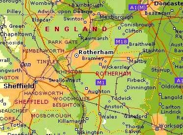 Map showing Rotherham