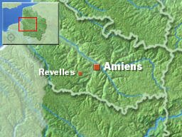 Map showing Amiens in France