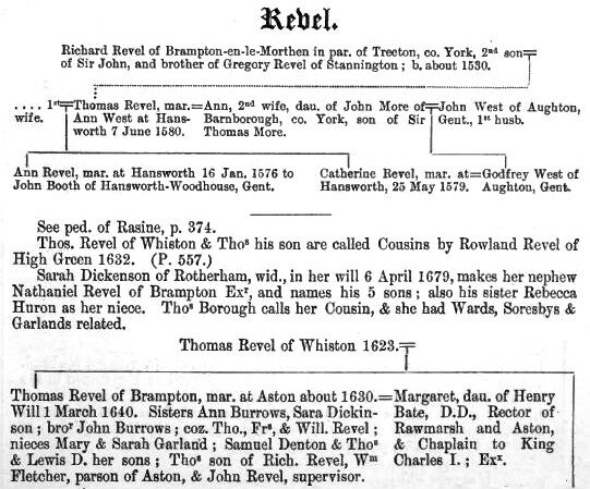 Pedigree of Revel of Treeton, Whiston, Brampton